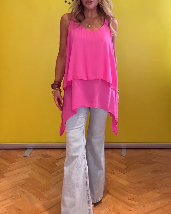 Sleeveless double-layered solid color top