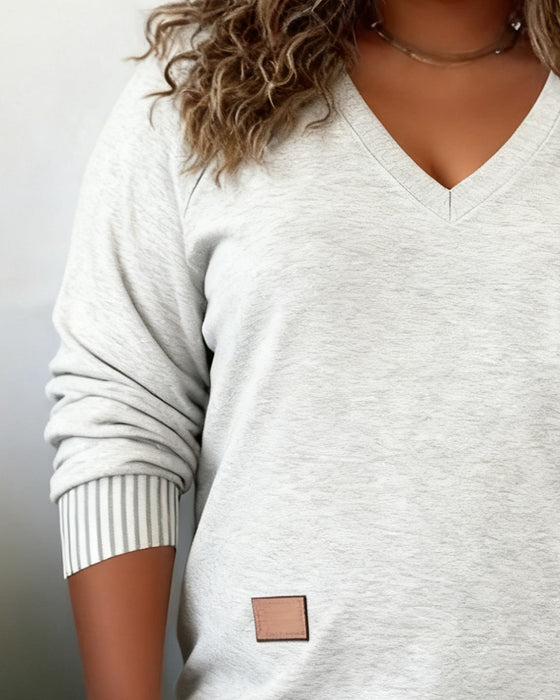 Plus Size V-Neck Long Sleeve Top