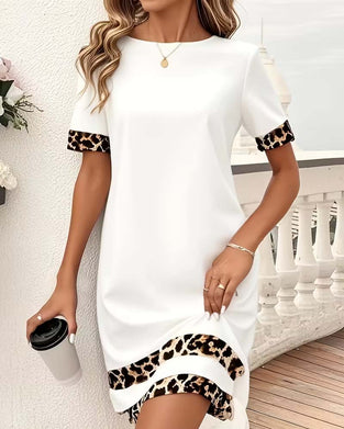 Leopard Print Patchwork Round Neck Dress