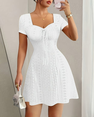 Keyhole Lace-Up Square Neck A-Line Dress