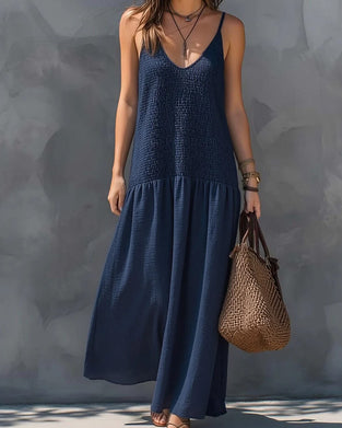 V-Neck Strappy Ruched Patchwork Sleeveless Dress