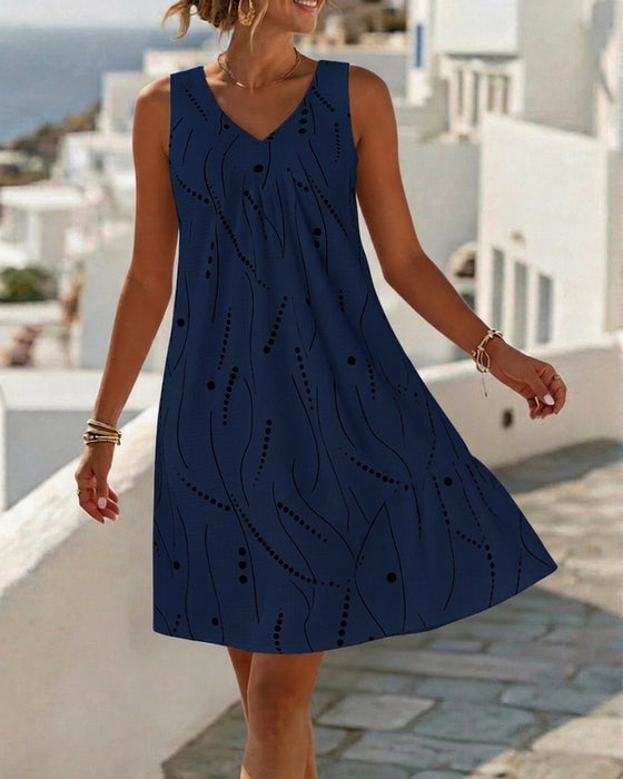 Sleeveless V Neck A-Line Patchwork Dress