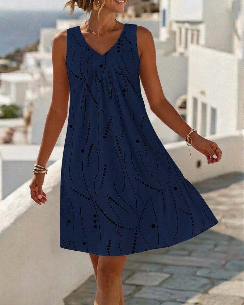 Sleeveless V Neck A-Line Patchwork Dress