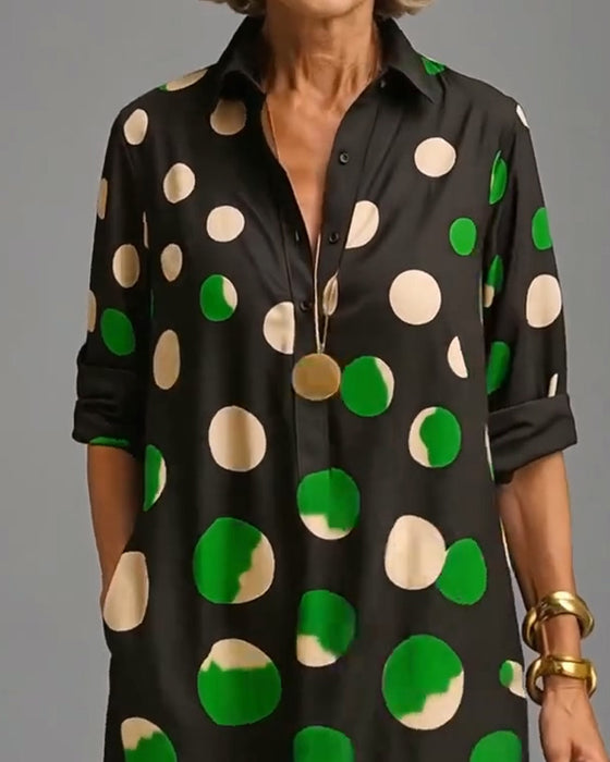 Buttoned Polka Dot Pocket Dress