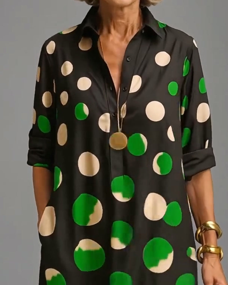 Buttoned Polka Dot Pocket Dress