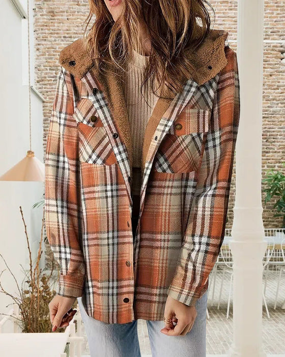 Plaid Hooded Woolen Coat