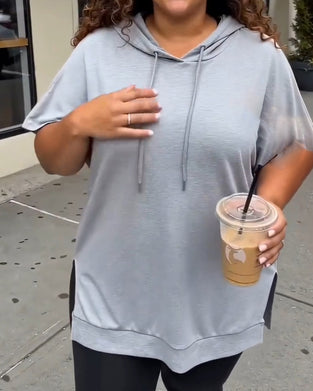 Solid Casual Short Sleeve Hoodie