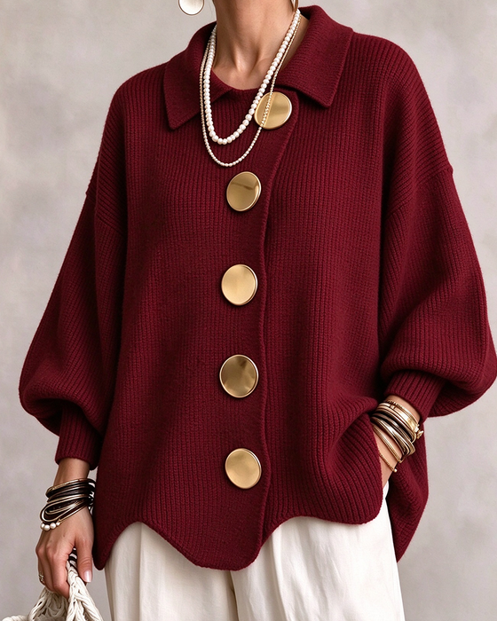 Large Metal Button Lapel Cardigan