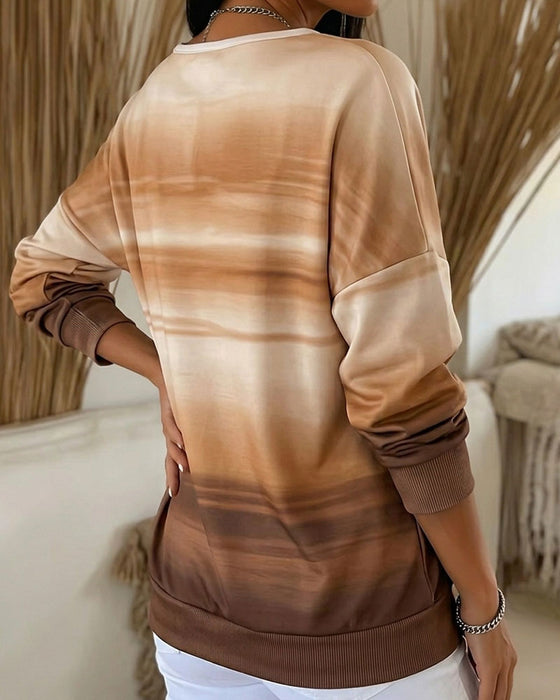 V-Neck Long Sleeve Ombre Sweatshirts