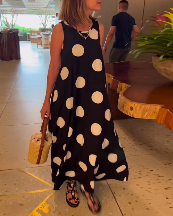 Sleeveless polka dot long dress