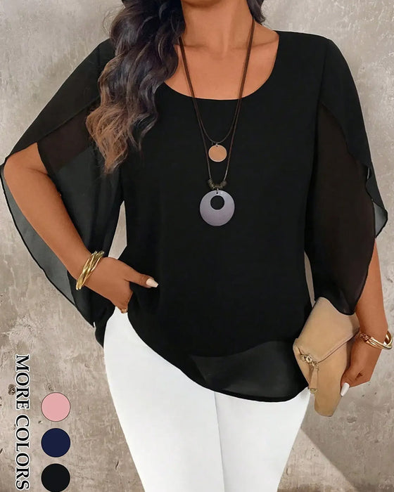 Crew Neck Irregular Solid Blouse