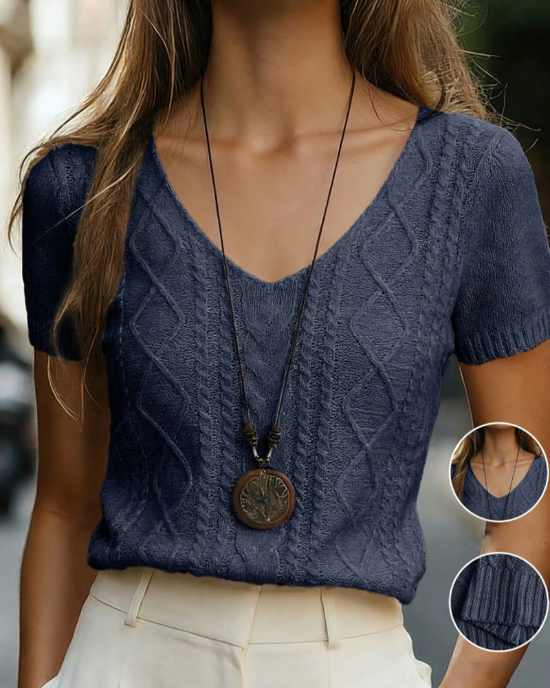 Argyle Short Sleeve V-Neck Pullover