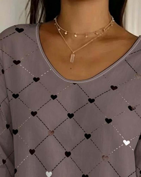 Heart Plaid V-Neck T-Shirt