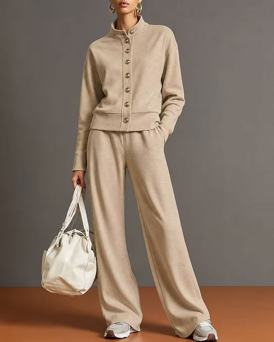 Snap-Button Hoodie And Sweatpants Set