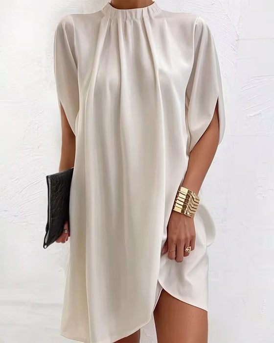 Casual High-Neck Straight Solid-Color Dress