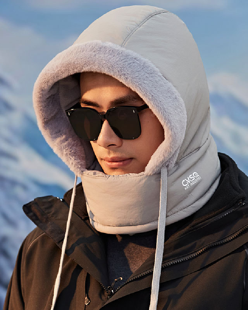 Thickened Thermal Hood With Plush Lining And Face Mask For Men And Women