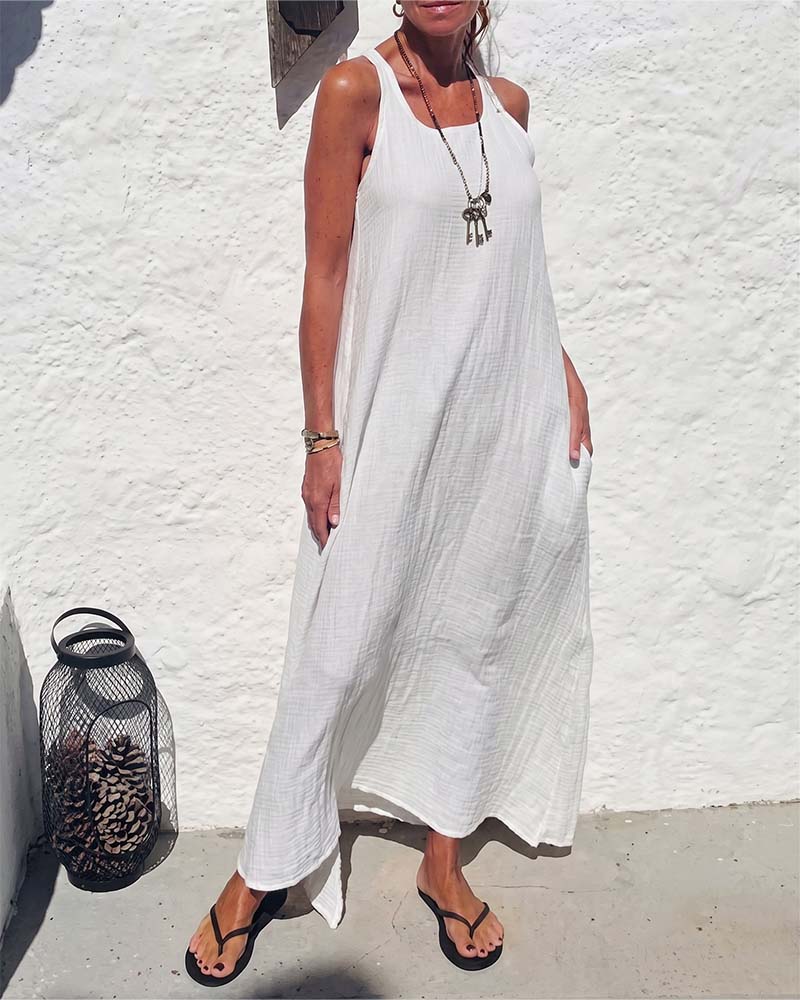 U-Neck Sleeveless Loose Full Skirt Dress