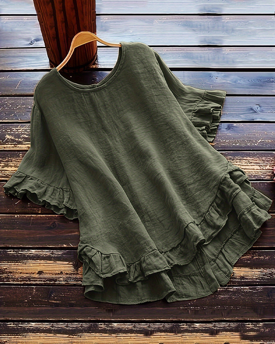 Solid Color Loose Ruffle Top