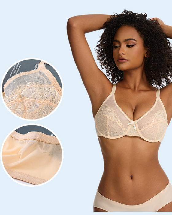 Mesh Lace Gathered Bra