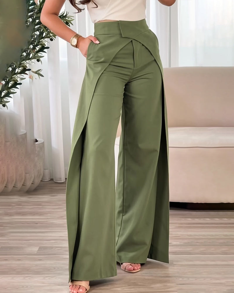 Cross-Over Design Casual Wide-Leg Pants