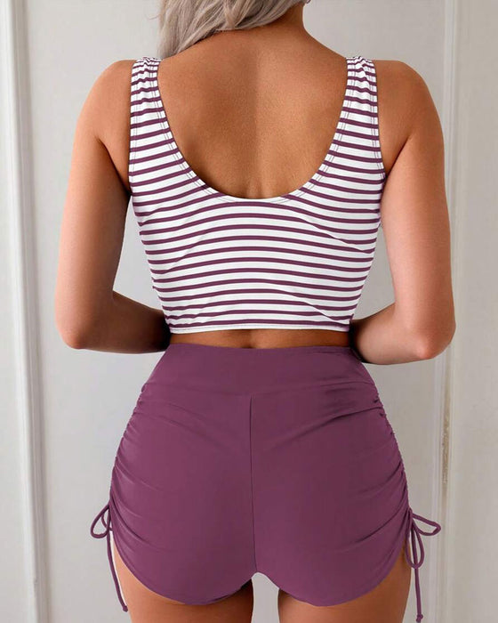 Striped Lace-Up Fashion Two-Piece Bikini