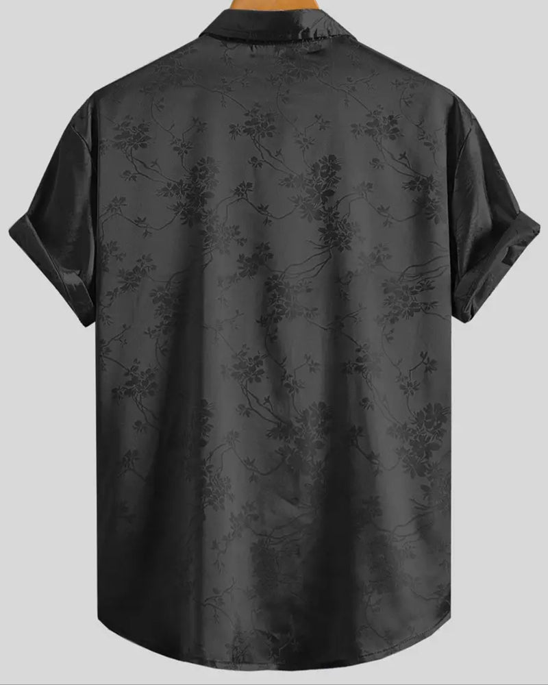 Men's Subtle Floral Print Turn-Down Collar Short Sleeve Shirt