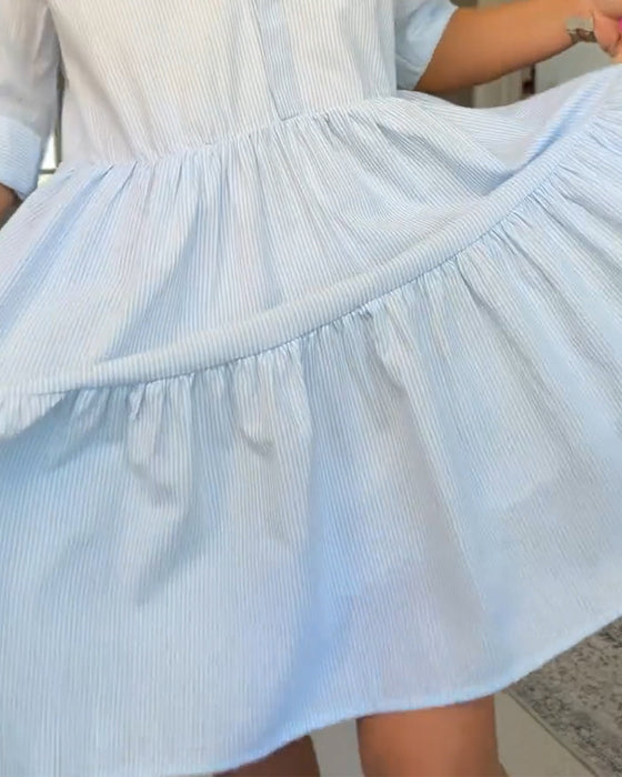 Shirt Collar Striped Patchwork Dress