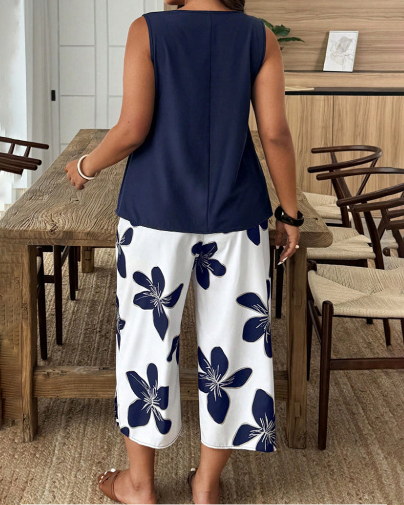 Elegant Print Sleeveless Set