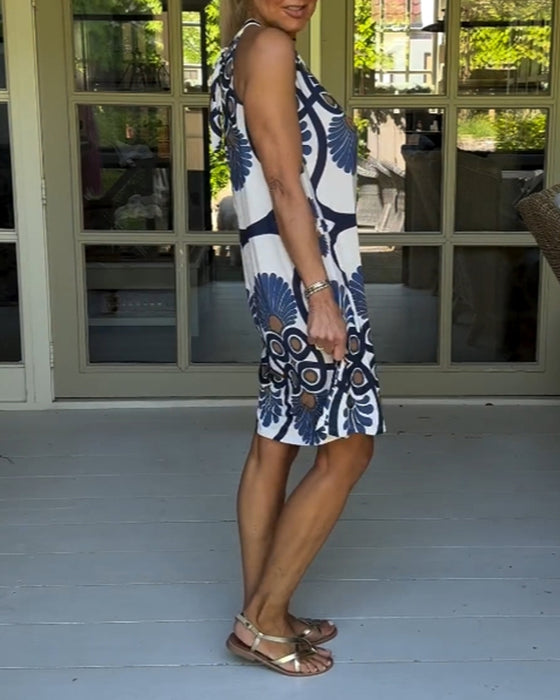 Halter neck vintage print dress