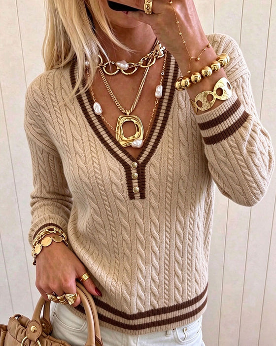 Contrast Trim V-Neck Sweater Pullover