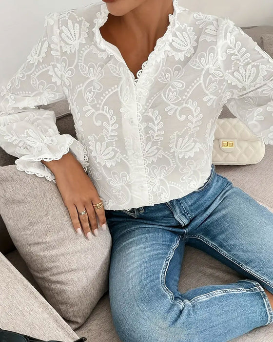 Embroidered Lace Long-Sleeved Blouse