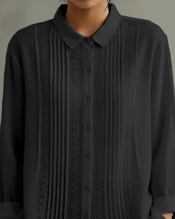 Doll Collar Solid Color Long-Sleeved Shirt