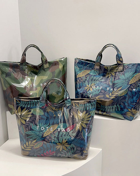 Women's Camo And And Leaf Print Tote Bag