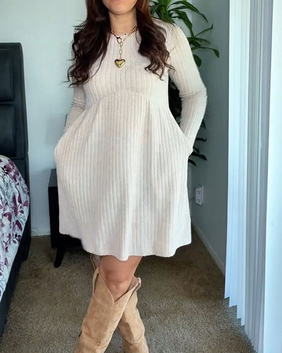 Crewneck Long-Sleeve A-Line Dress