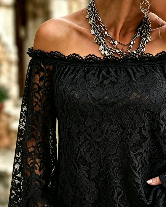 Off-Shoulder Lace Patchwork Loose Top
