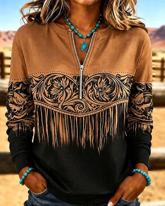 Print Zip Long Sleeve Sweatshirt