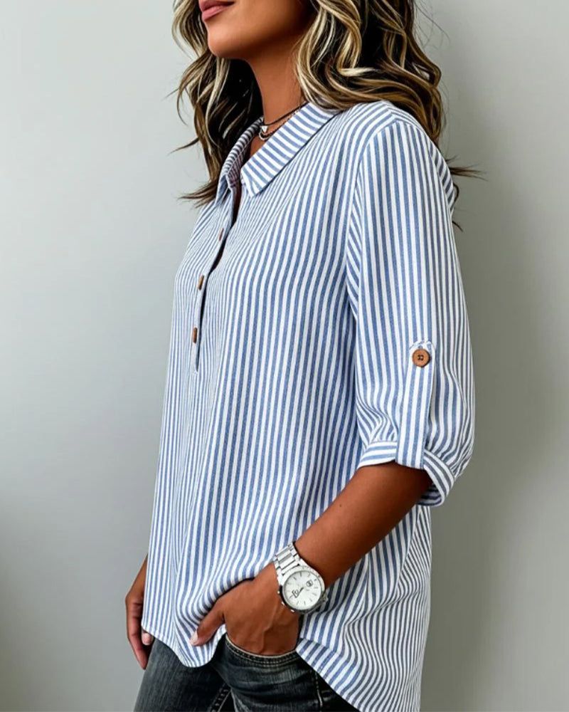 Casual Striped Henley Blouse