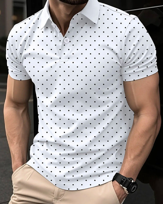 Casual Polo-Collar T-Shirt With Small Polka Dots