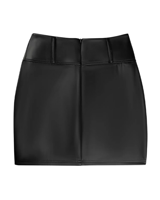 Lace Patchwork Bodycon PU Skirt