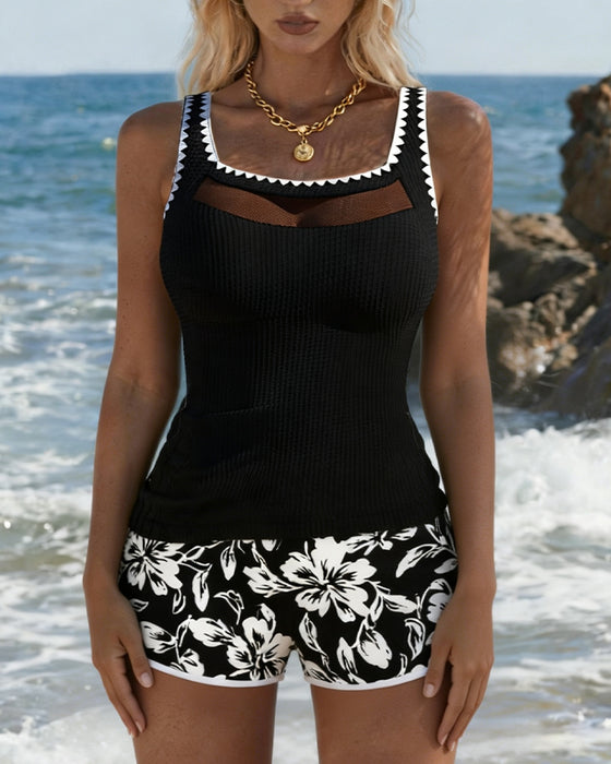 Contrast Color Boxer Tankini