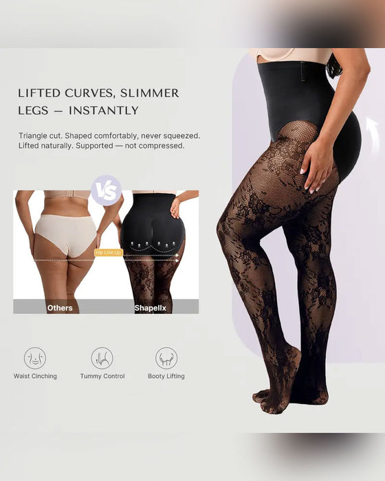 Women‘s High-Waist Shaping Tights with Floral Lace