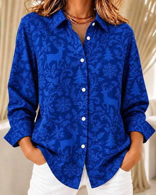 Christmas Elk Snowflake Print Lapel Shirt