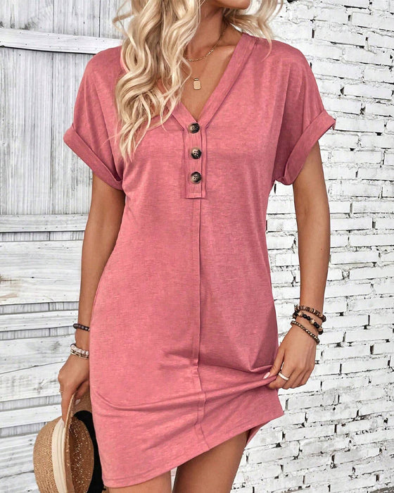 Versatile Buckle V-Neck Dress