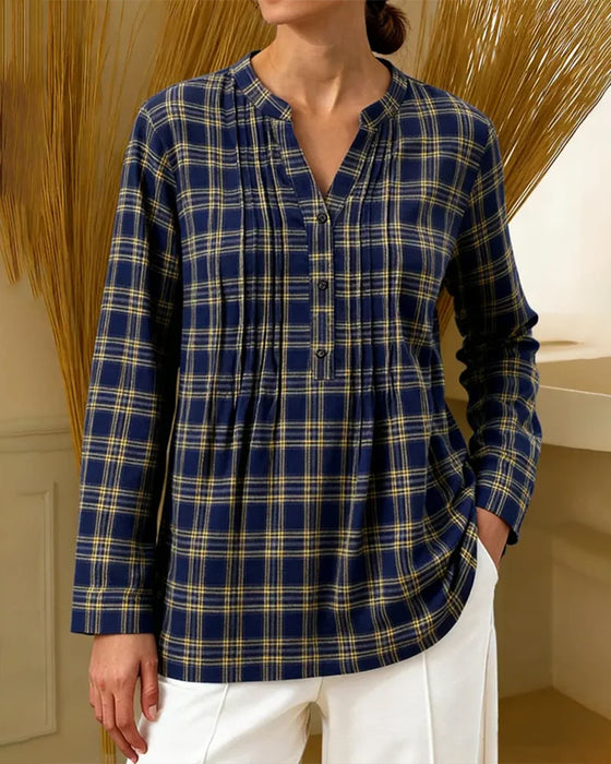 Long-Sleeved Loose Plaid Shirt