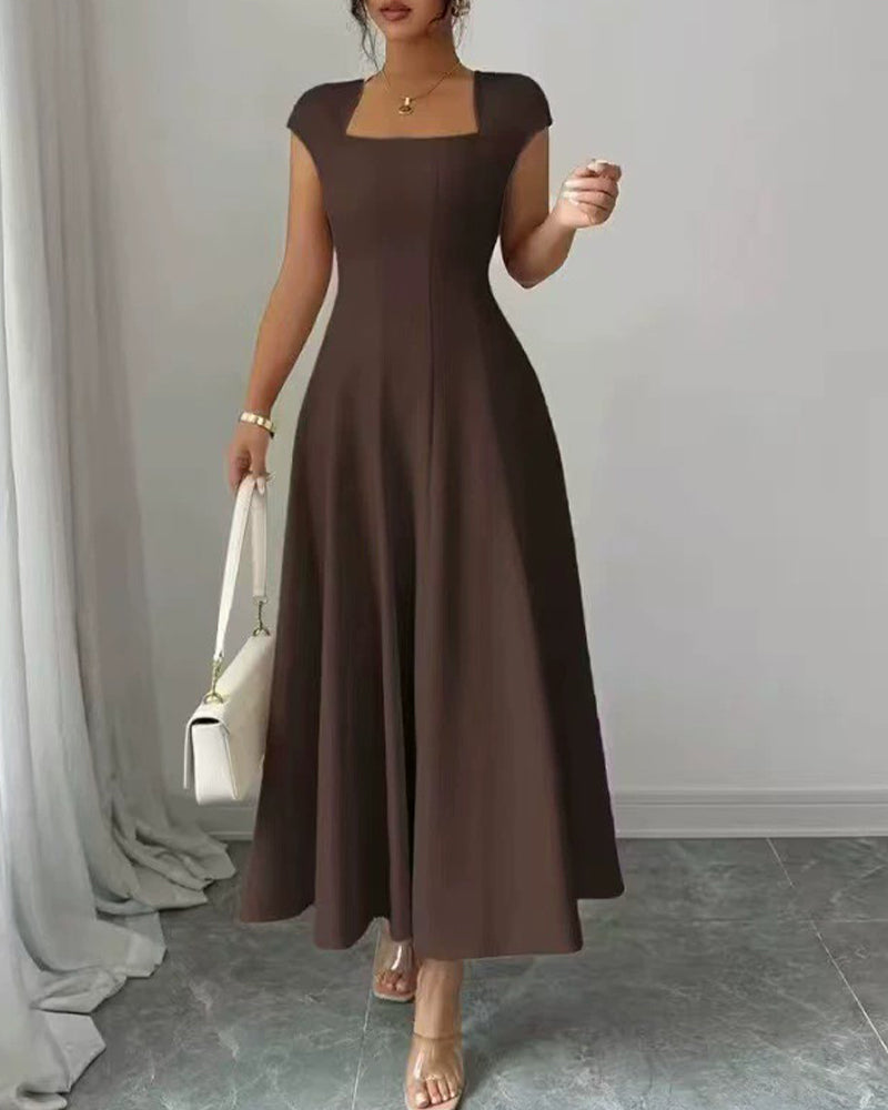Square-Neck Short-Sleeve Dress