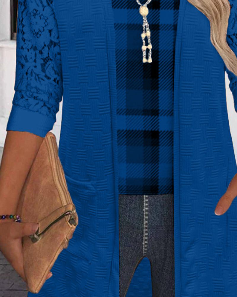 Faux Two-Piece Plaid Top