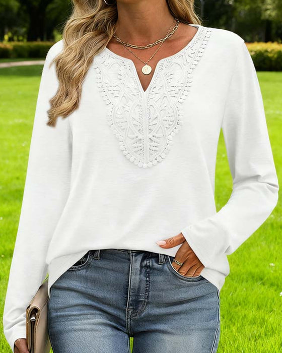 Elegant V-Neck Top With Long Sleeves For Women