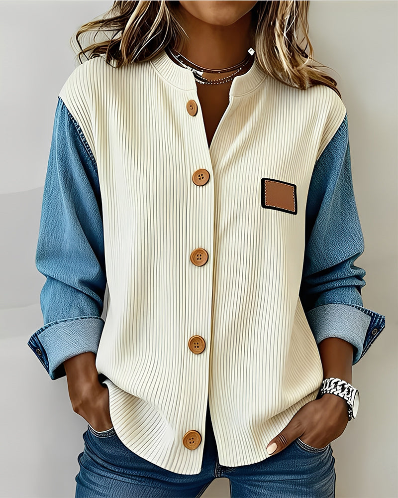 Round Neck Color-Blocked Fashion Shirt