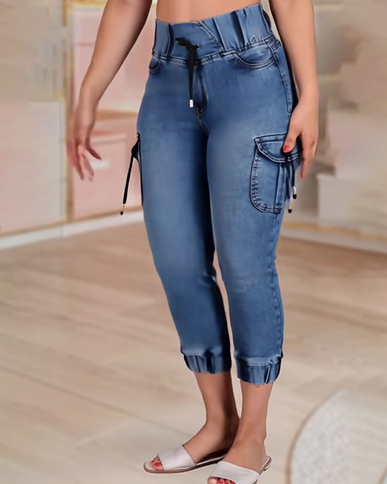 Drawstring Pocket Capri Jeans