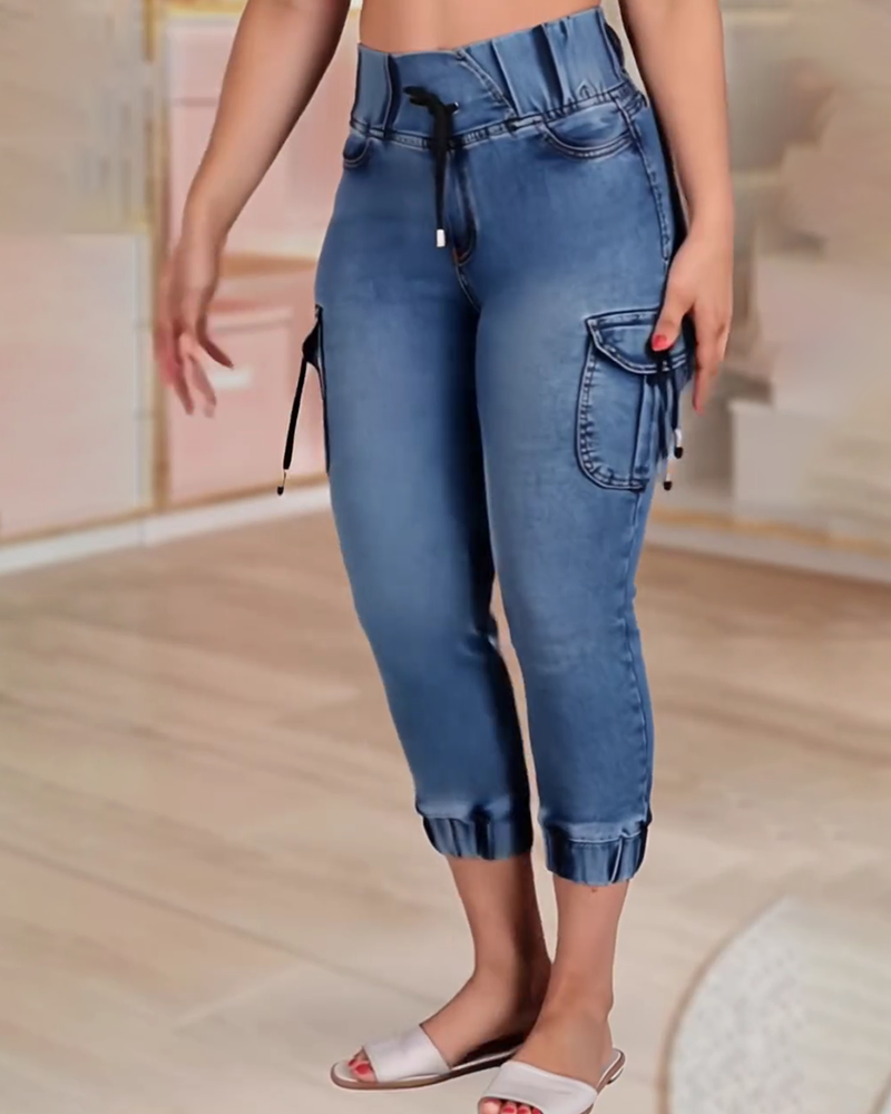 Drawstring Pocket Capri Jeans